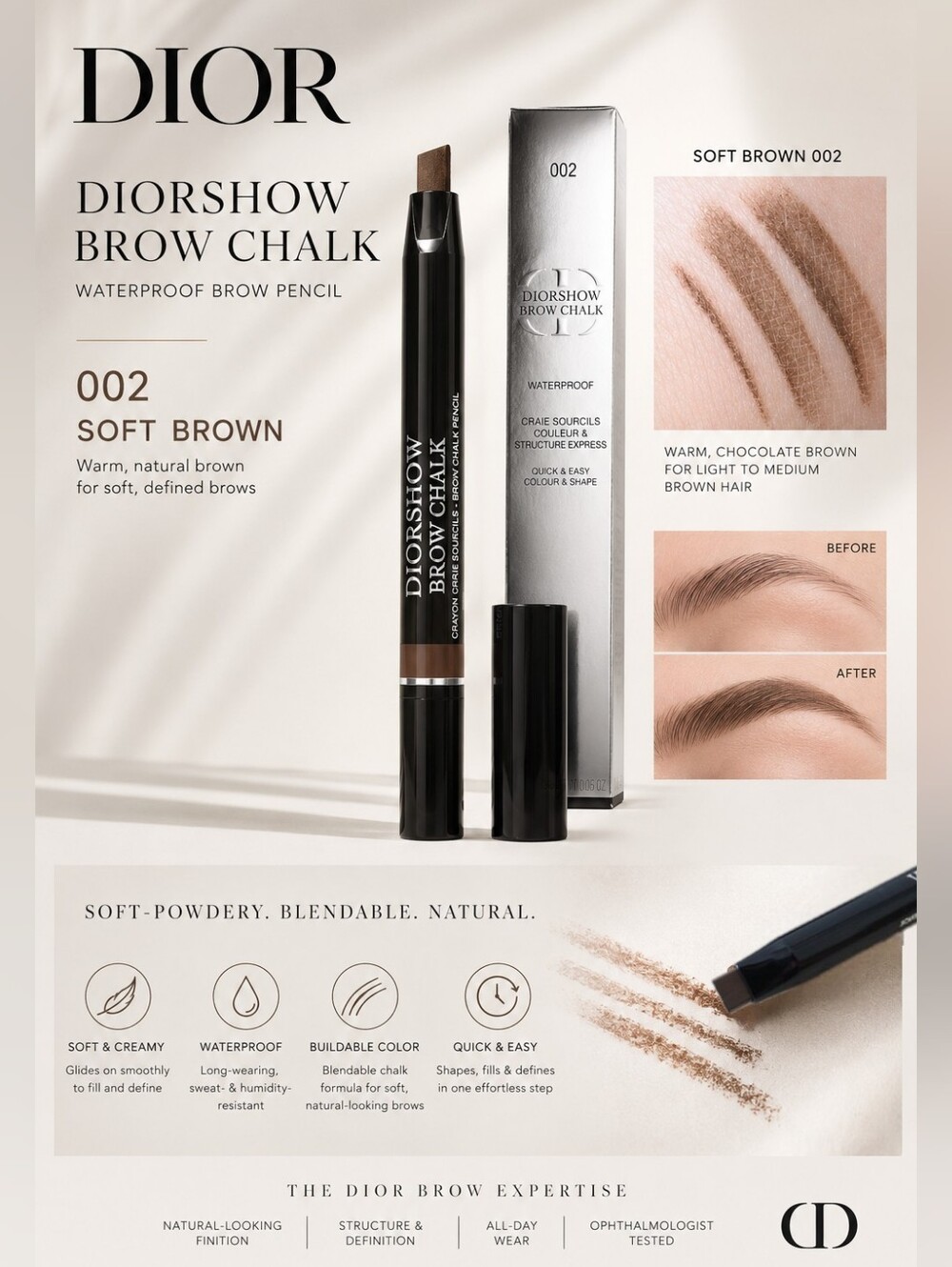 Dior Diorshow Brow Chalk Waterproof Brow Pencil – 002 Soft Brown